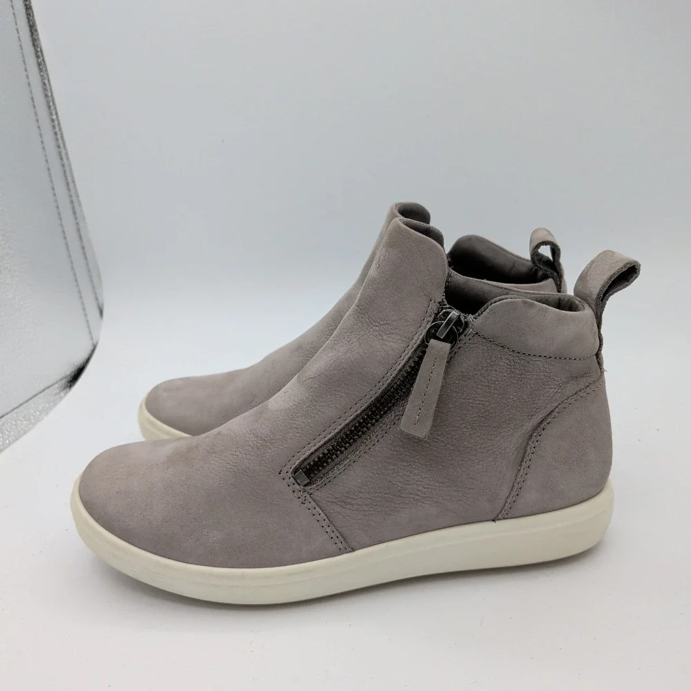 ECCO Soft 7 Tred Zip Grey‎ Leather High Top Sneakers Womens 6-6.5 Comfort Casual